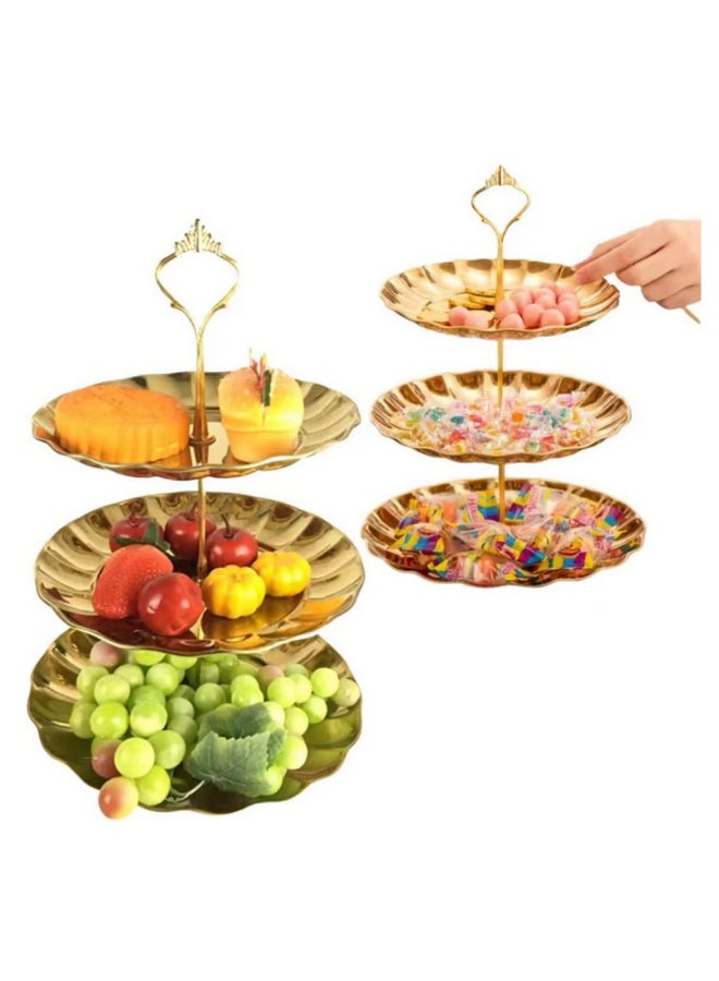 1PCS Three Tier Cake Stand and Fruit Plate Large Food Grade Stainless Steel Stand of Golden for Cakes Desserts Fruits Candy Buffet Stand Golden - Image 1